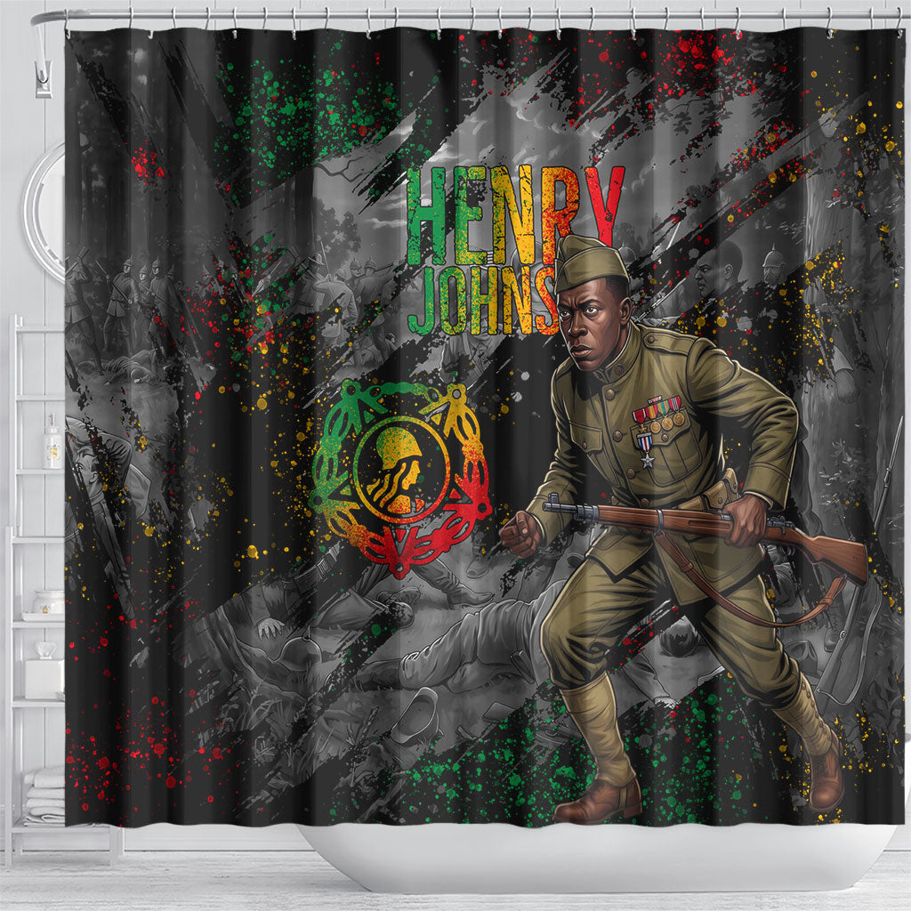 Henry Johnson Black History Month Shower Curtain Harlem Hellfighters Pan African Grunge Art
