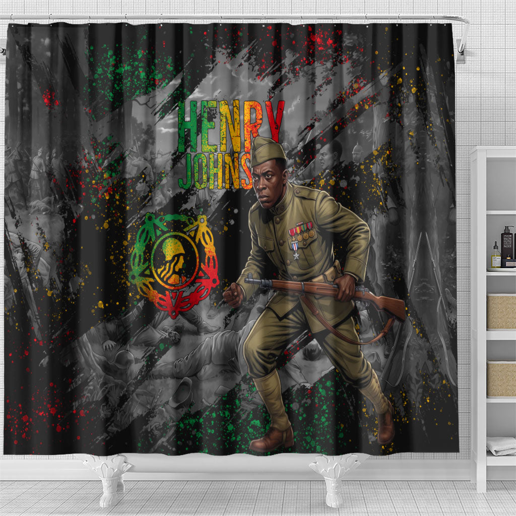 Henry Johnson Black History Month Shower Curtain Harlem Hellfighters Pan African Grunge Art