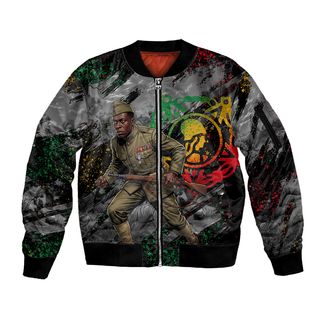 Henry Johnson Black History Month Sleeve Zip Bomber Jacket Harlem Hellfighters Pan African Grunge Art