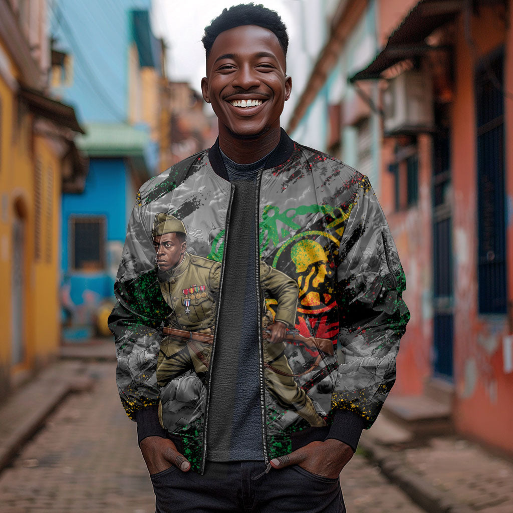 Henry Johnson Black History Month Sleeve Zip Bomber Jacket Harlem Hellfighters Pan African Grunge Art