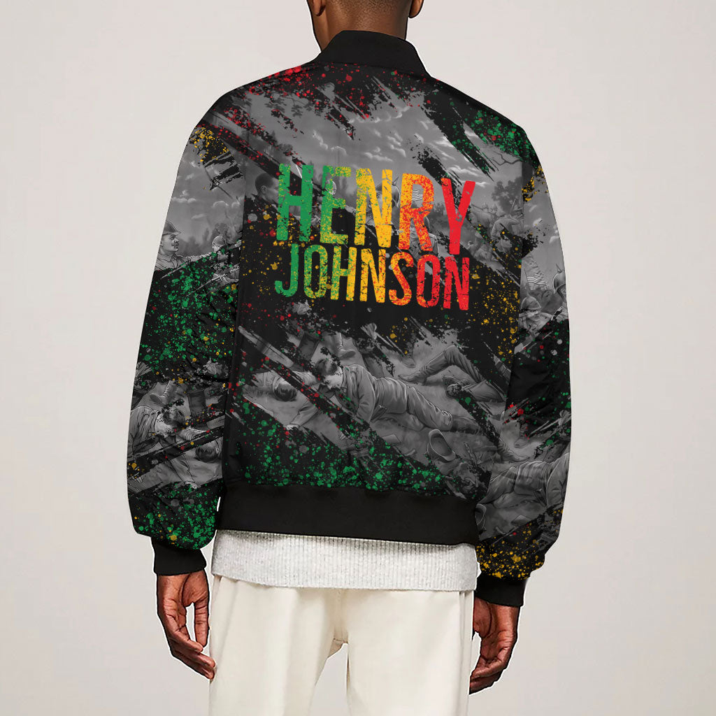 Henry Johnson Black History Month Sleeve Zip Bomber Jacket Harlem Hellfighters Pan African Grunge Art