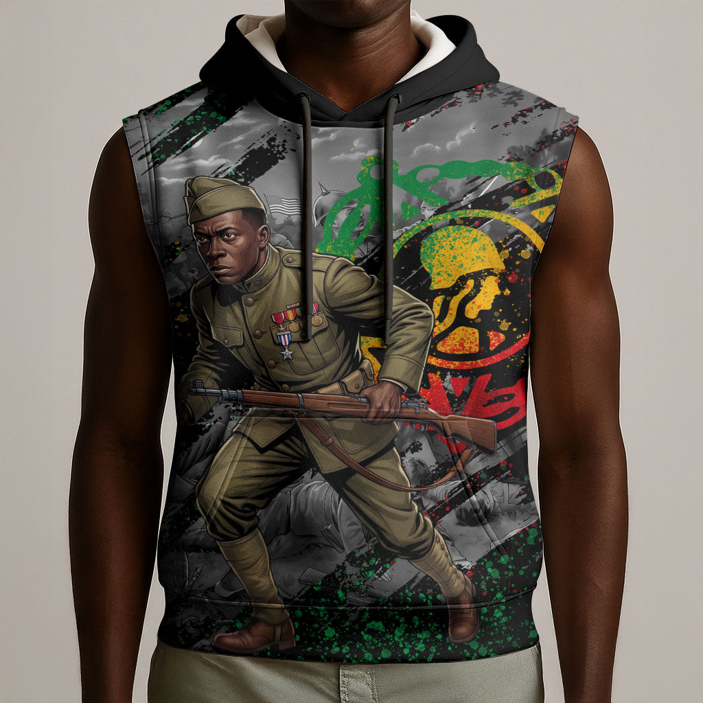 Henry Johnson Black History Month Sleeveless Hoodie Harlem Hellfighters Pan African Grunge Art