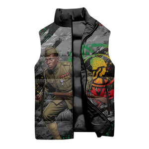 Henry Johnson Black History Month Sleeveless Puffer Jacket Harlem Hellfighters Pan African Grunge Art