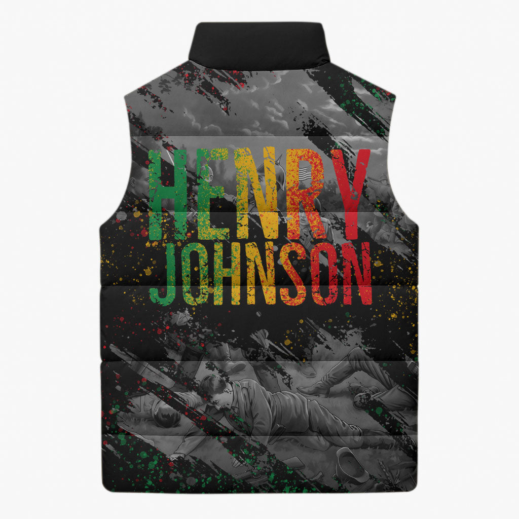 Henry Johnson Black History Month Sleeveless Puffer Jacket Harlem Hellfighters Pan African Grunge Art