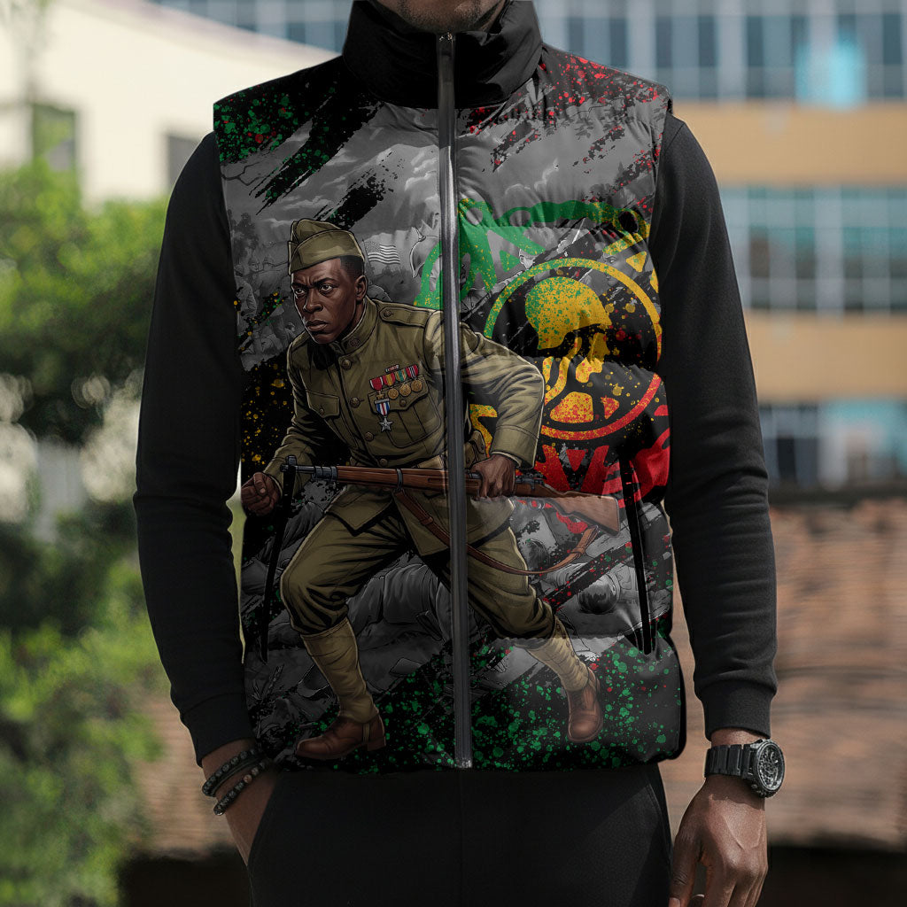 Henry Johnson Black History Month Sleeveless Puffer Jacket Harlem Hellfighters Pan African Grunge Art