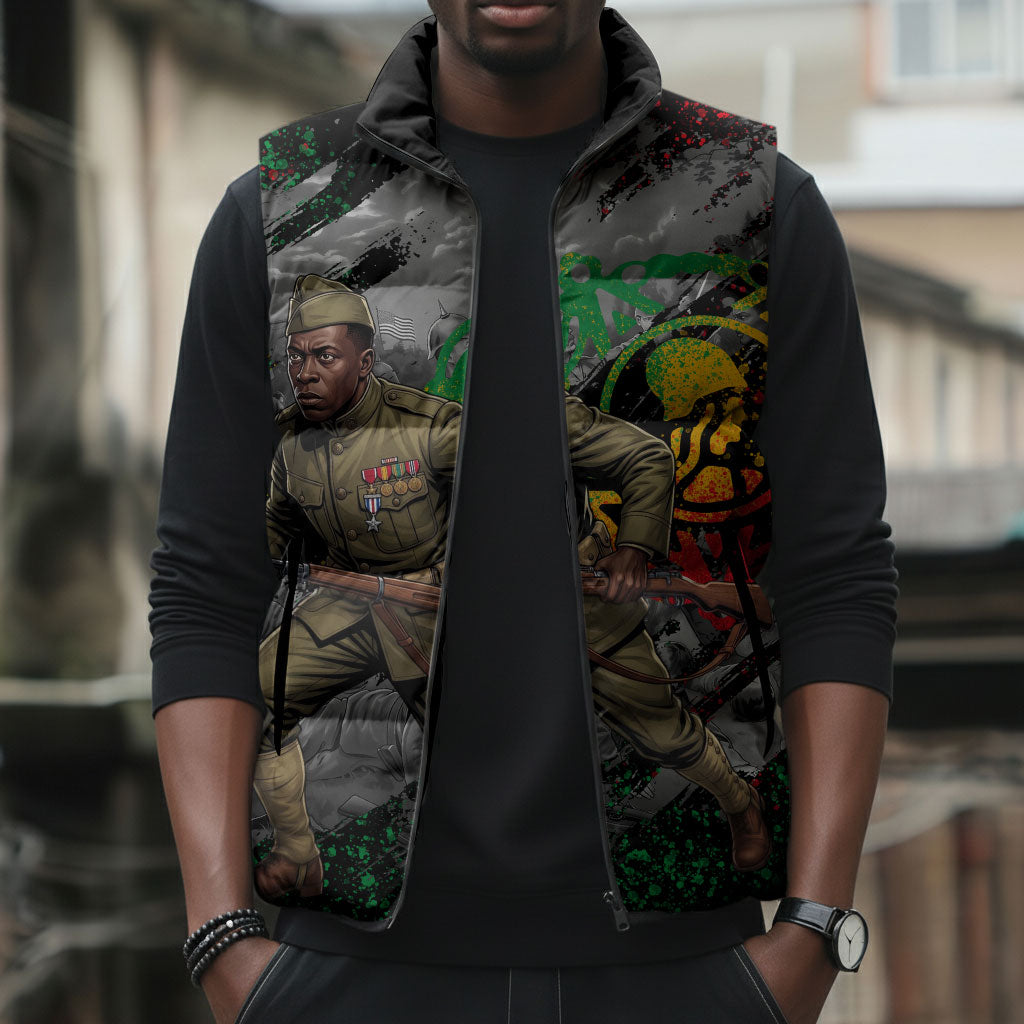 Henry Johnson Black History Month Sleeveless Puffer Jacket Harlem Hellfighters Pan African Grunge Art