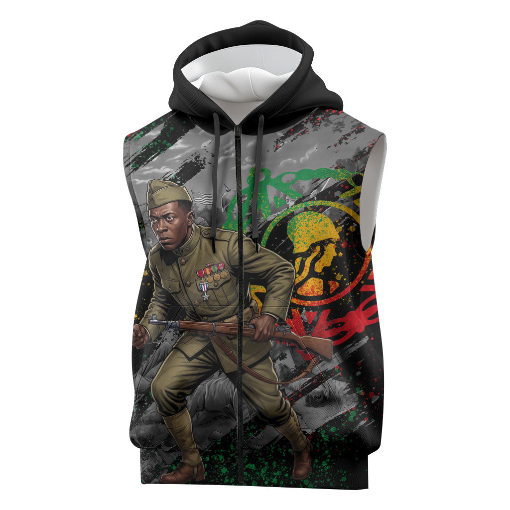 Henry Johnson Black History Month Sleeveless Zip Hoodie Harlem Hellfighters Pan African Grunge Art