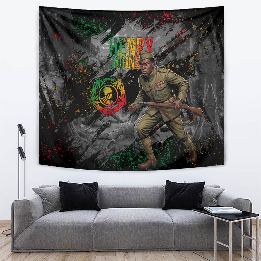 Henry Johnson Black History Month Tapestry Harlem Hellfighters Pan African Grunge Art