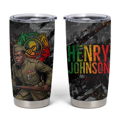 Henry Johnson Black History Month Tumbler Cup Harlem Hellfighters Pan African Grunge Art