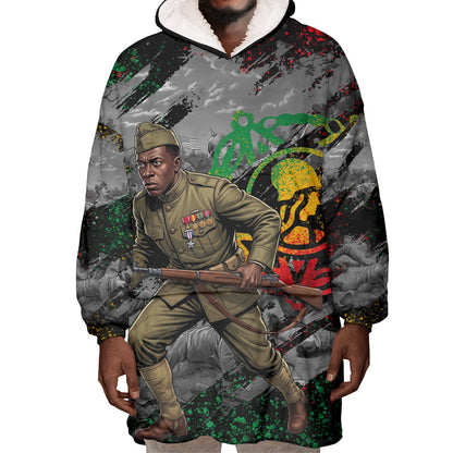 Henry Johnson Black History Month Wearable Blanket Hoodie Harlem Hellfighters Pan African Grunge Art