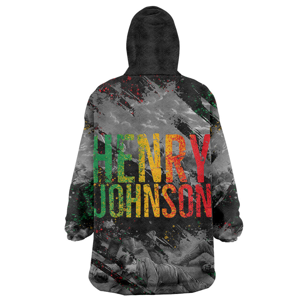 Henry Johnson Black History Month Wearable Blanket Hoodie Harlem Hellfighters Pan African Grunge Art