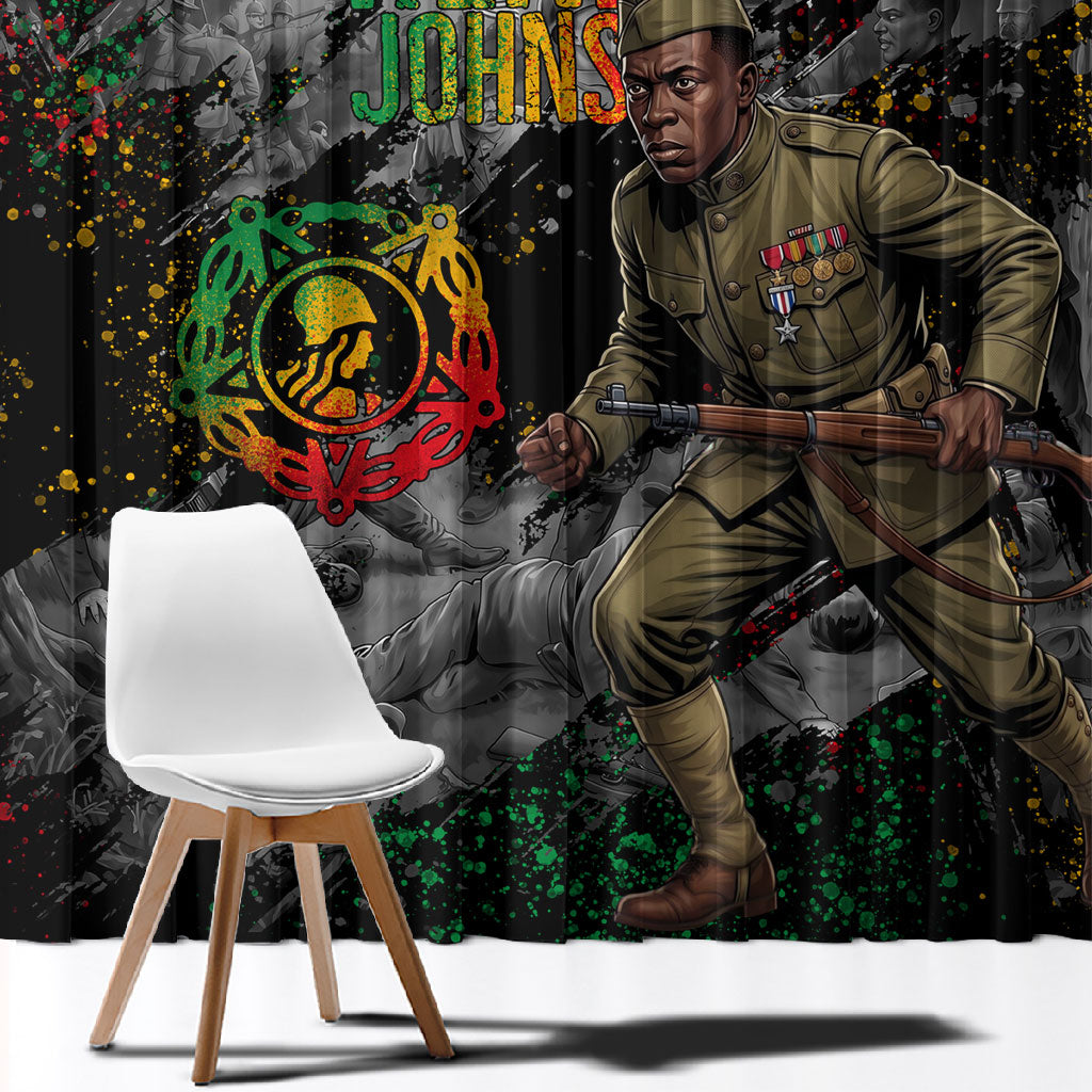 Henry Johnson Black History Month Window Curtain Harlem Hellfighters Pan African Grunge Art