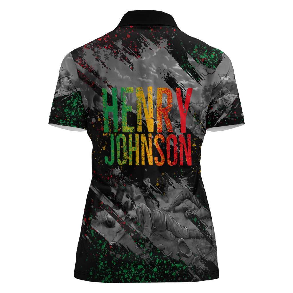 Henry Johnson Black History Month Women Polo Shirt Harlem Hellfighters Pan African Grunge Art