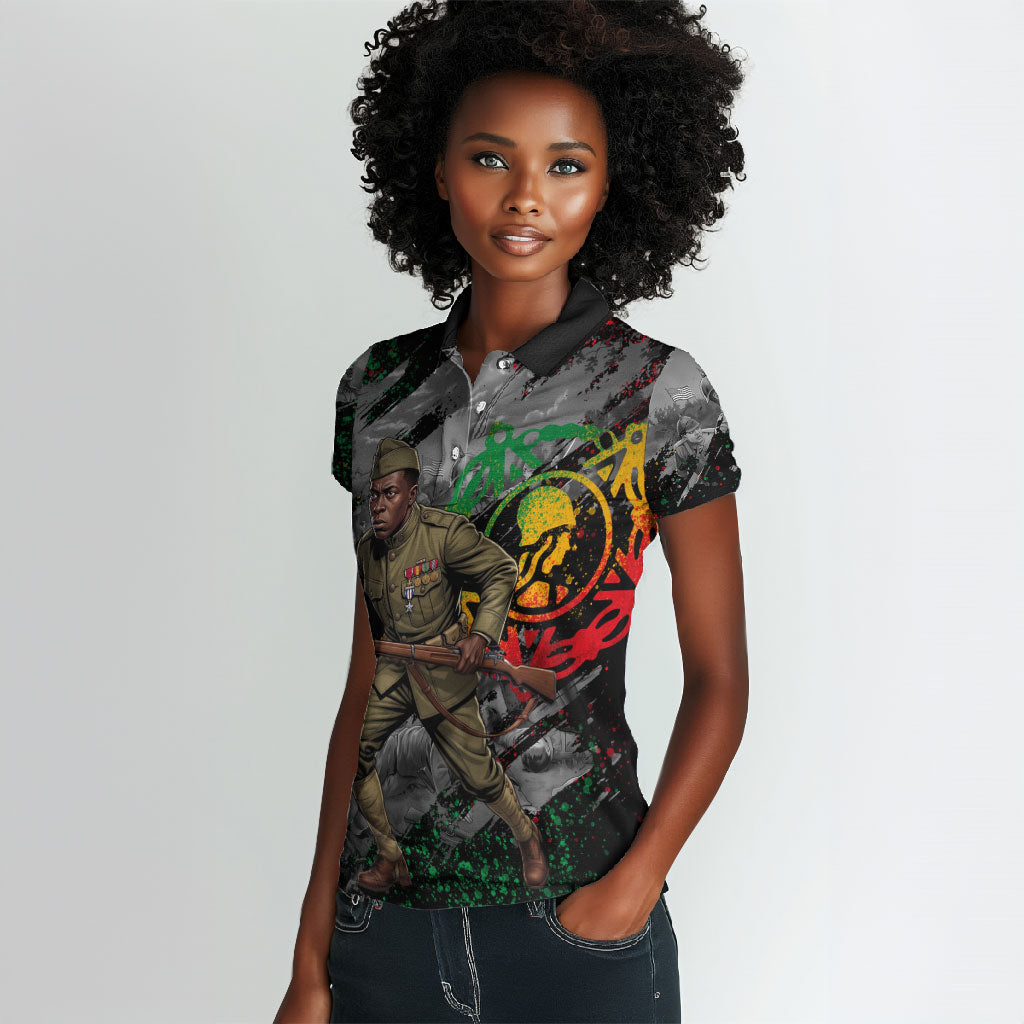Henry Johnson Black History Month Women Polo Shirt Harlem Hellfighters Pan African Grunge Art