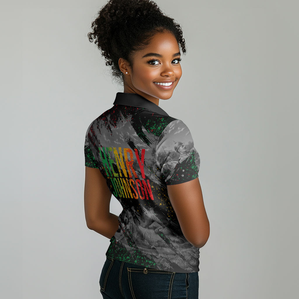 Henry Johnson Black History Month Women Polo Shirt Harlem Hellfighters Pan African Grunge Art