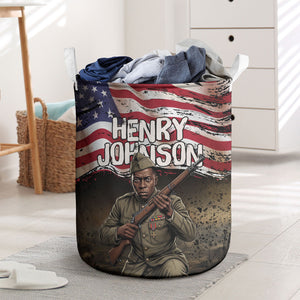 Henry Johnson Black History Month Laundry Basket Distressed US Flag American Hero Portrait