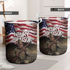 Henry Johnson Black History Month Laundry Basket Distressed US Flag American Hero Portrait
