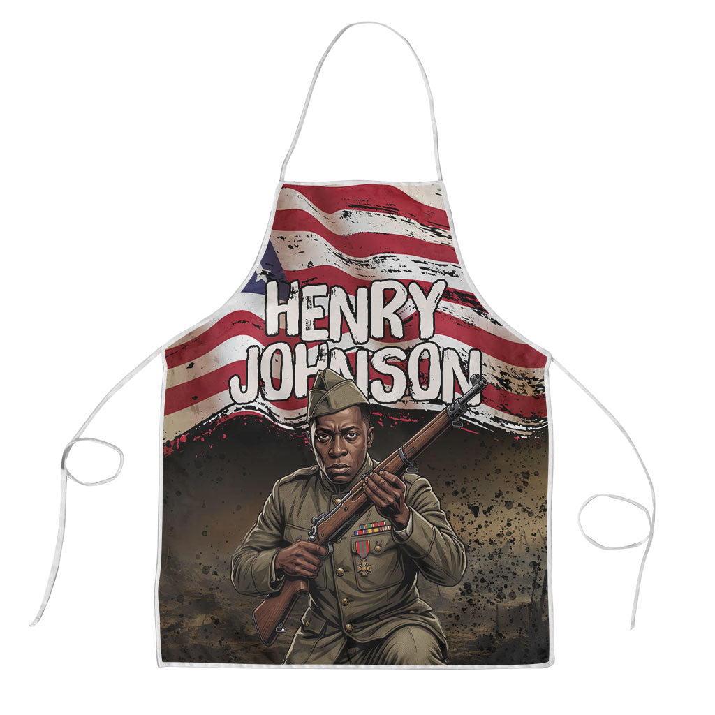 Henry Johnson Black History Month Apron Distressed US Flag American Hero Portrait