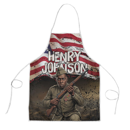 Henry Johnson Black History Month Apron Distressed US Flag American Hero Portrait