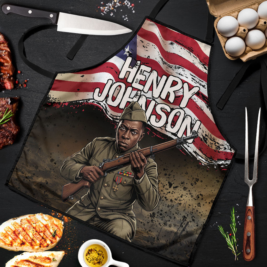 Henry Johnson Black History Month Apron Distressed US Flag American Hero Portrait