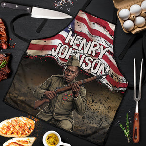 Henry Johnson Black History Month Apron Distressed US Flag American Hero Portrait