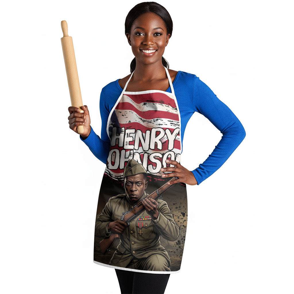 Henry Johnson Black History Month Apron Distressed US Flag American Hero Portrait