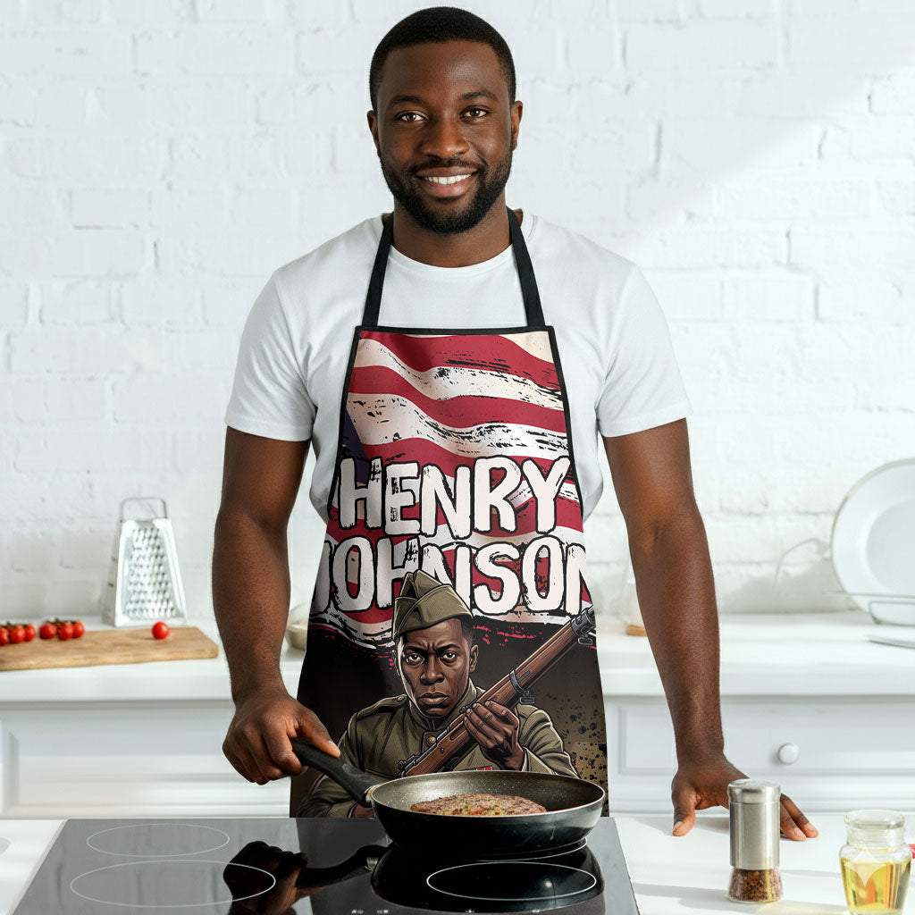 Henry Johnson Black History Month Apron Distressed US Flag American Hero Portrait