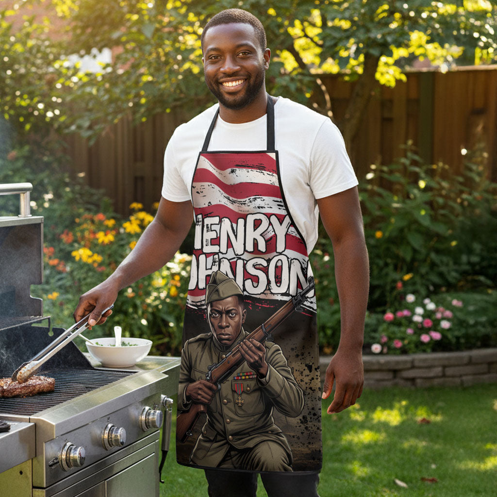 Henry Johnson Black History Month Apron Distressed US Flag American Hero Portrait