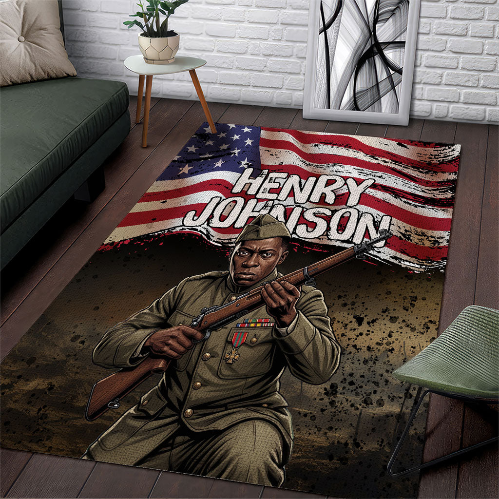 Henry Johnson Black History Month Area Rug Distressed US Flag American Hero Portrait