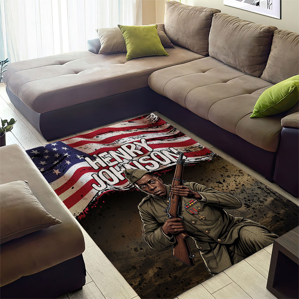 Henry Johnson Black History Month Area Rug Distressed US Flag American Hero Portrait