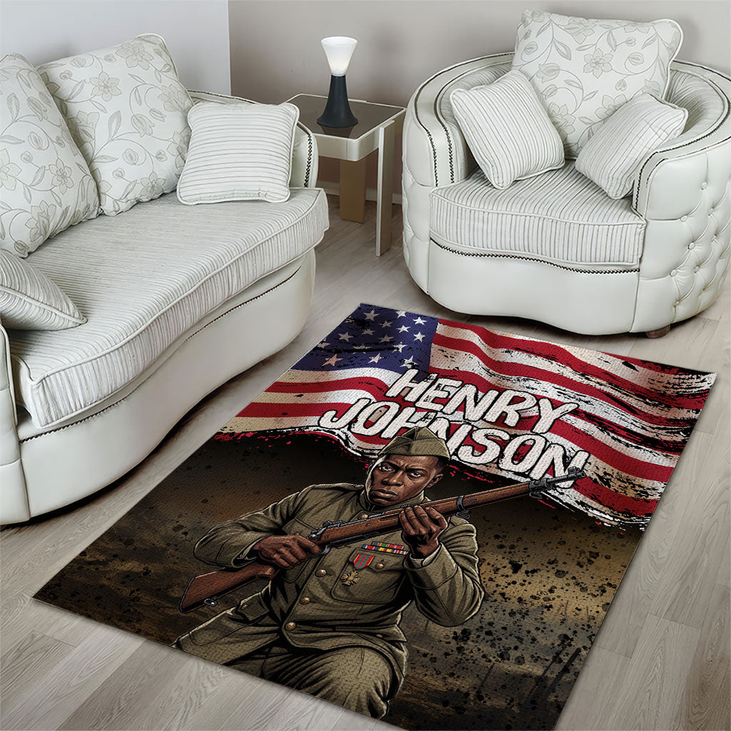 Henry Johnson Black History Month Area Rug Distressed US Flag American Hero Portrait