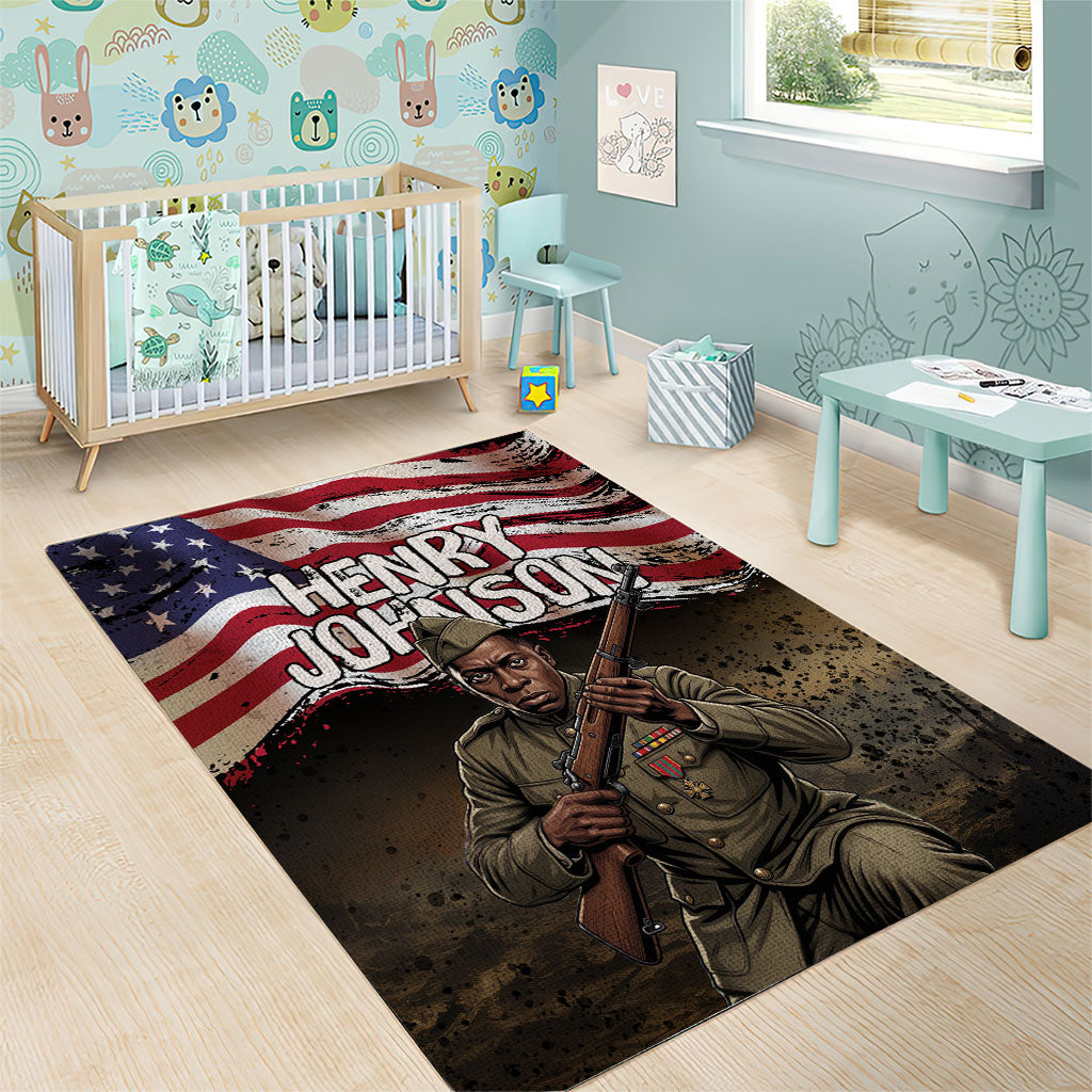 Henry Johnson Black History Month Area Rug Distressed US Flag American Hero Portrait