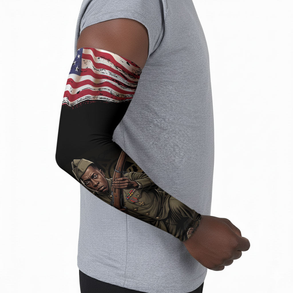 Henry Johnson Black History Month Arm Sleeves Distressed US Flag American Hero Portrait