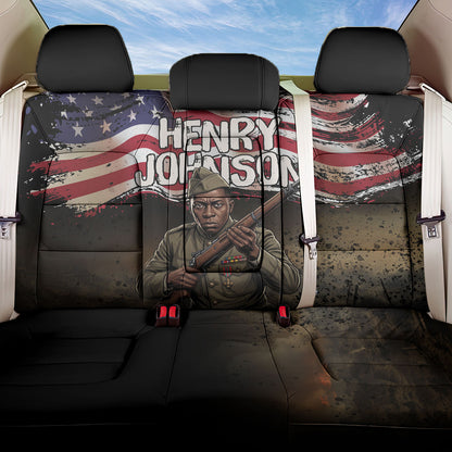 Henry Johnson Black History Month Back Car Seat Cover Distressed US Flag American Hero Portrait