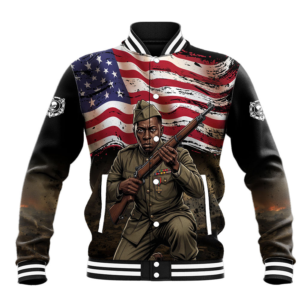 Henry Johnson Black History Month Baseball Jacket Distressed US Flag American Hero Portrait