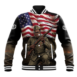 Henry Johnson Black History Month Baseball Jacket Distressed US Flag American Hero Portrait