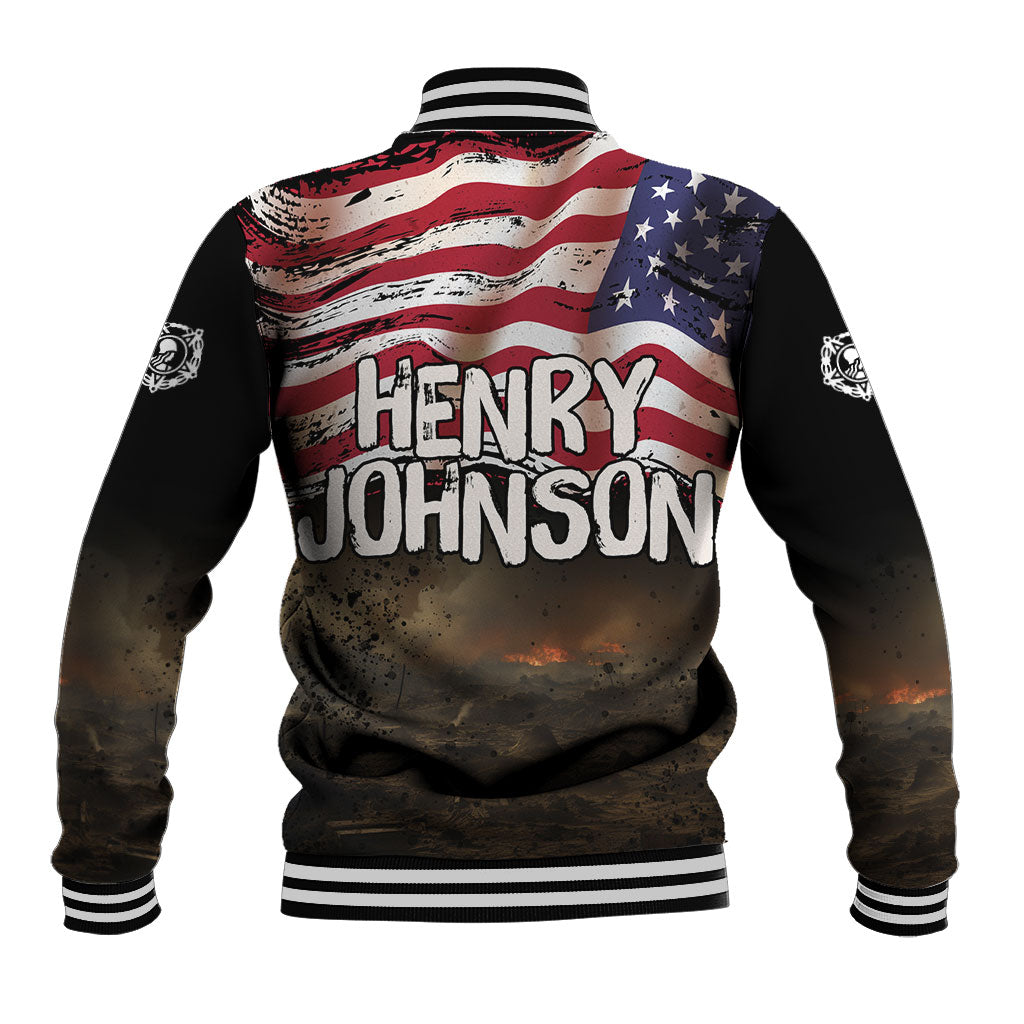 Henry Johnson Black History Month Baseball Jacket Distressed US Flag American Hero Portrait