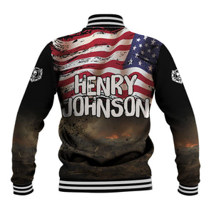 Henry Johnson Black History Month Baseball Jacket Distressed US Flag American Hero Portrait