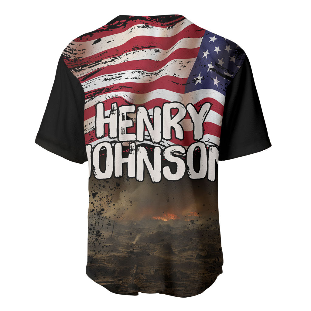 Henry Johnson Black History Month Baseball Jersey Distressed US Flag American Hero Portrait