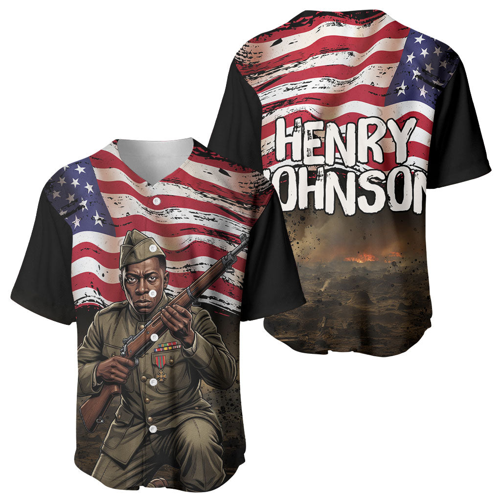 Henry Johnson Black History Month Baseball Jersey Distressed US Flag American Hero Portrait