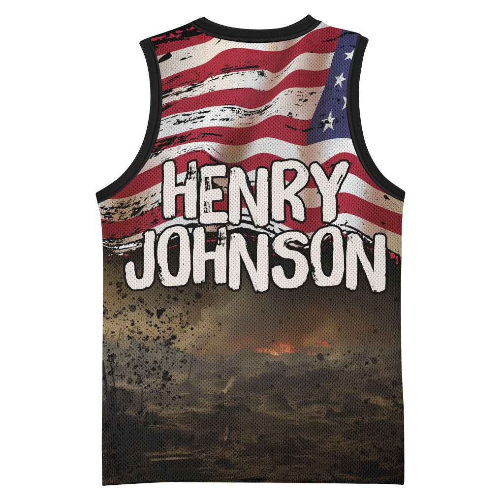 Henry Johnson Black History Month Basketball Jersey Distressed US Flag American Hero Portrait