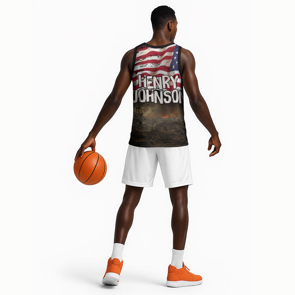 Henry Johnson Black History Month Basketball Jersey Distressed US Flag American Hero Portrait