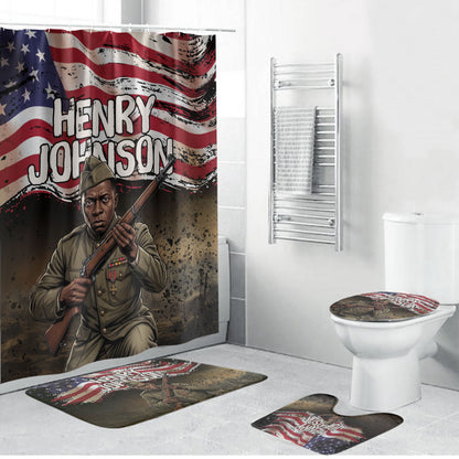 Henry Johnson Black History Month Bathroom Set Distressed US Flag American Hero Portrait