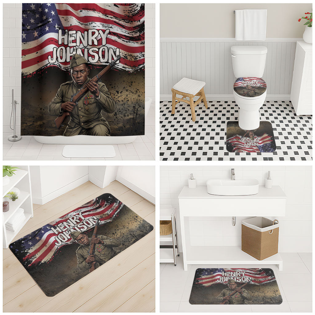 Henry Johnson Black History Month Bathroom Set Distressed US Flag American Hero Portrait