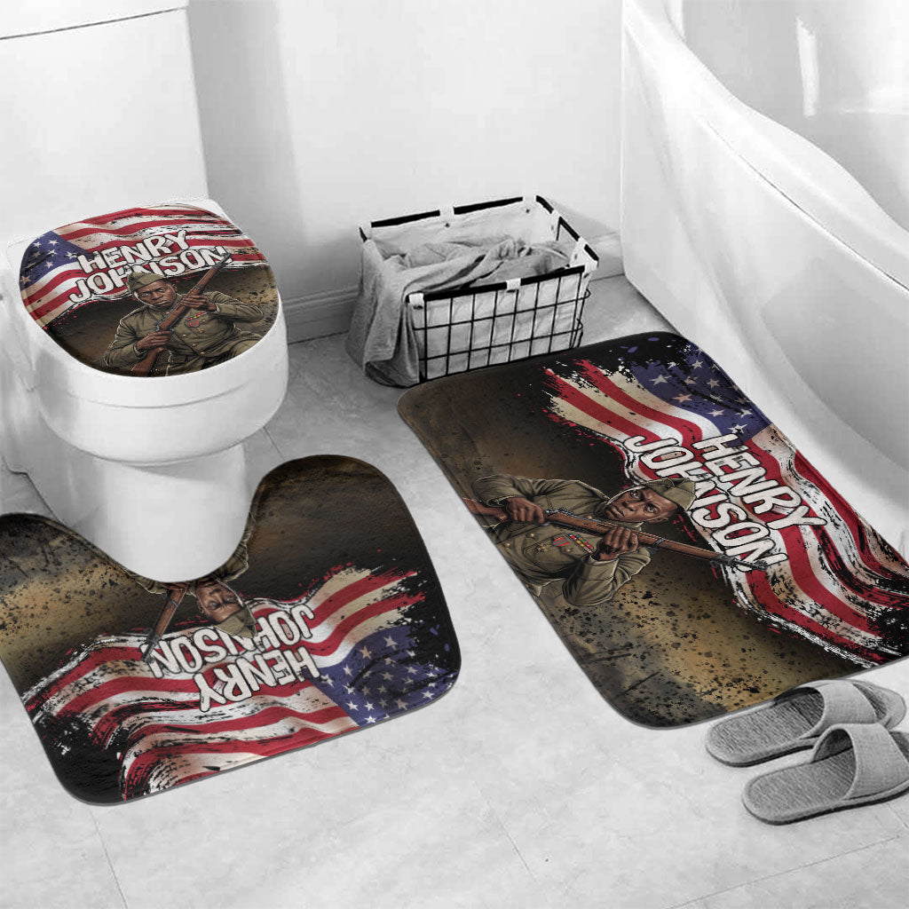 Henry Johnson Black History Month Bathroom Set Distressed US Flag American Hero Portrait