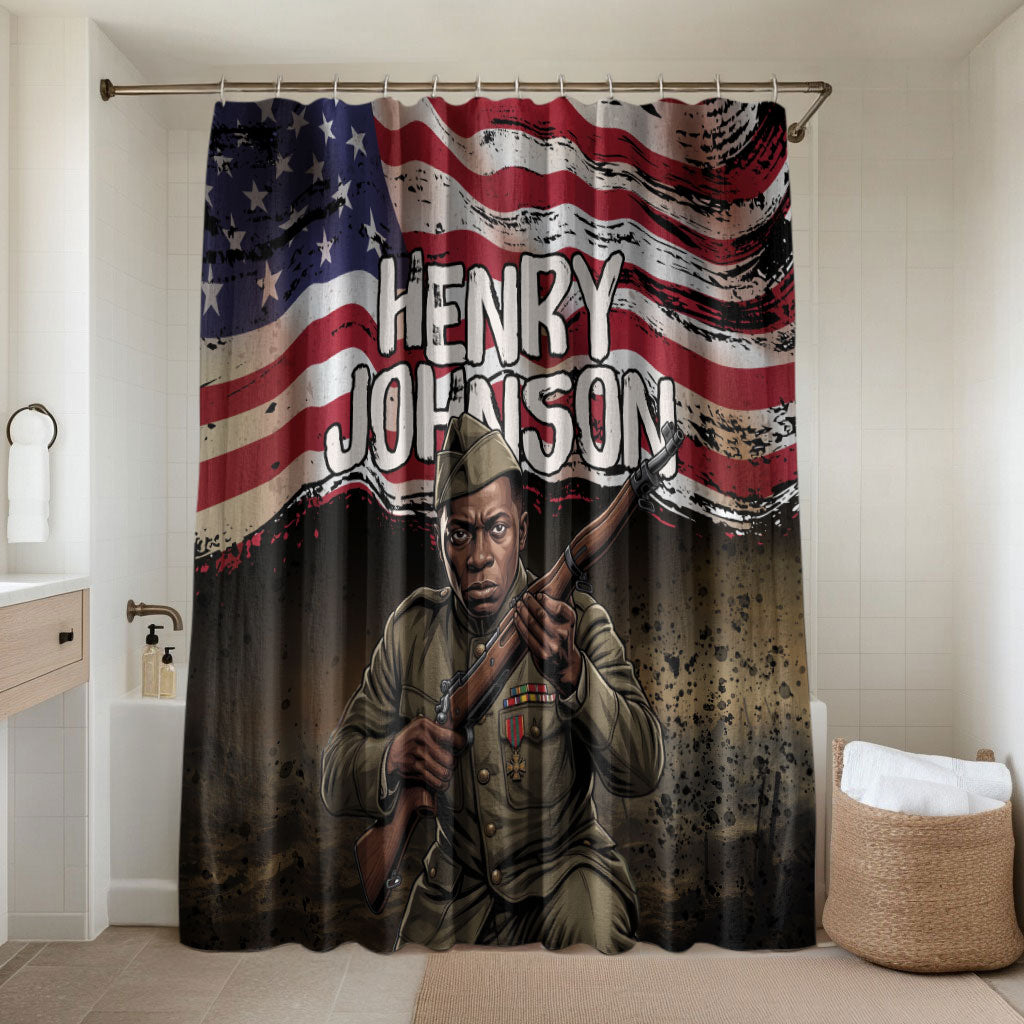 Henry Johnson Black History Month Bathroom Set Distressed US Flag American Hero Portrait
