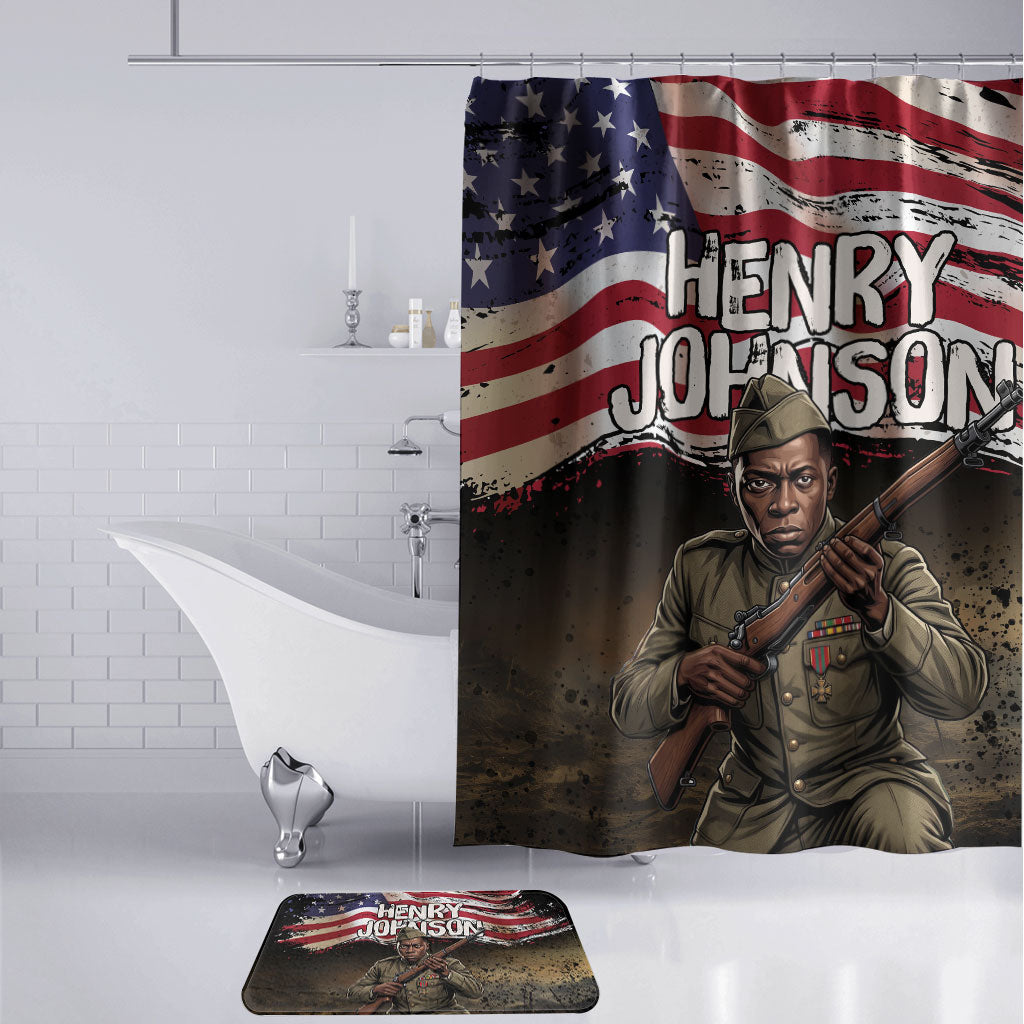 Henry Johnson Black History Month Bathroom Set Distressed US Flag American Hero Portrait