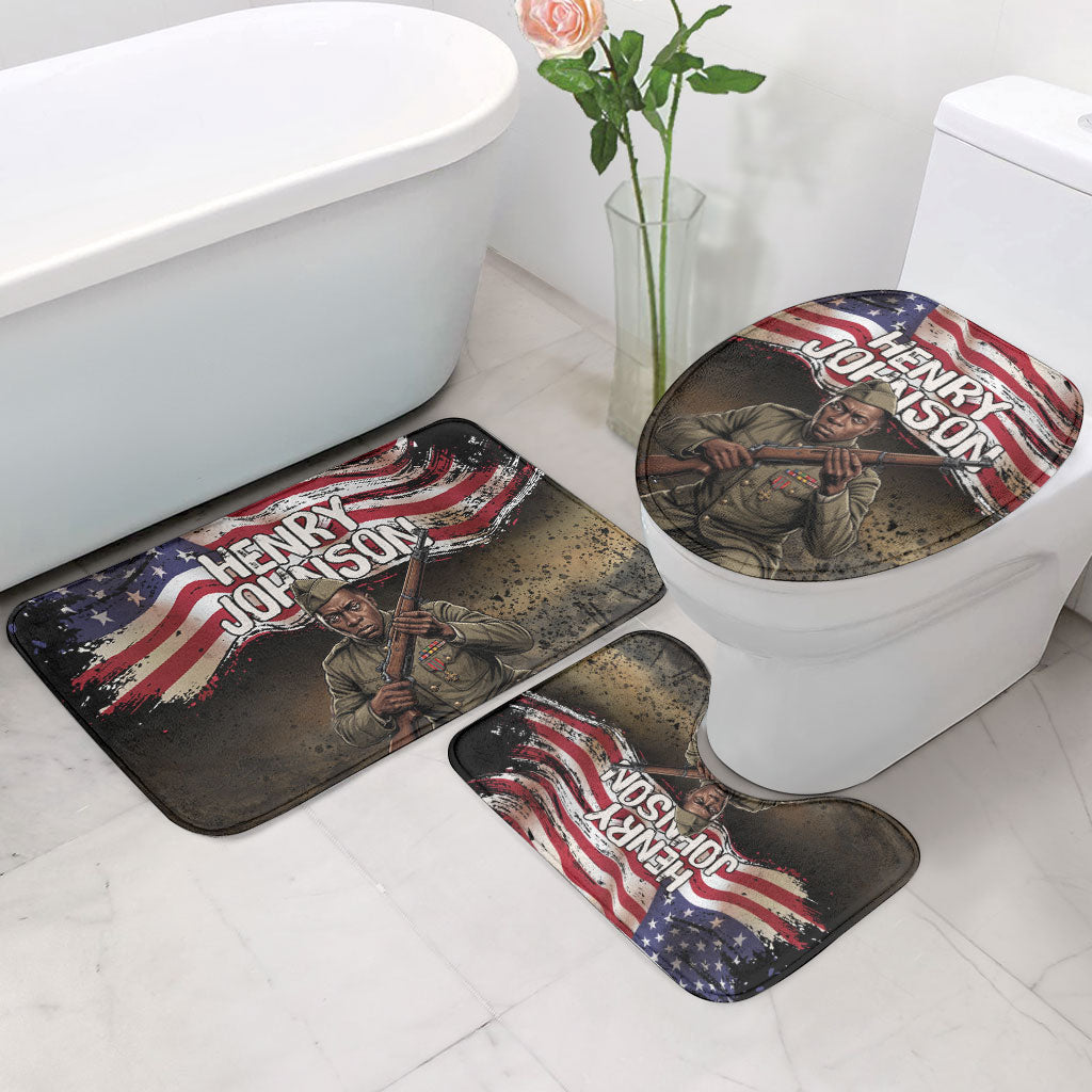 Henry Johnson Black History Month Bathroom Set Distressed US Flag American Hero Portrait