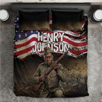 Henry Johnson Black History Month Bedding Set Distressed US Flag American Hero Portrait
