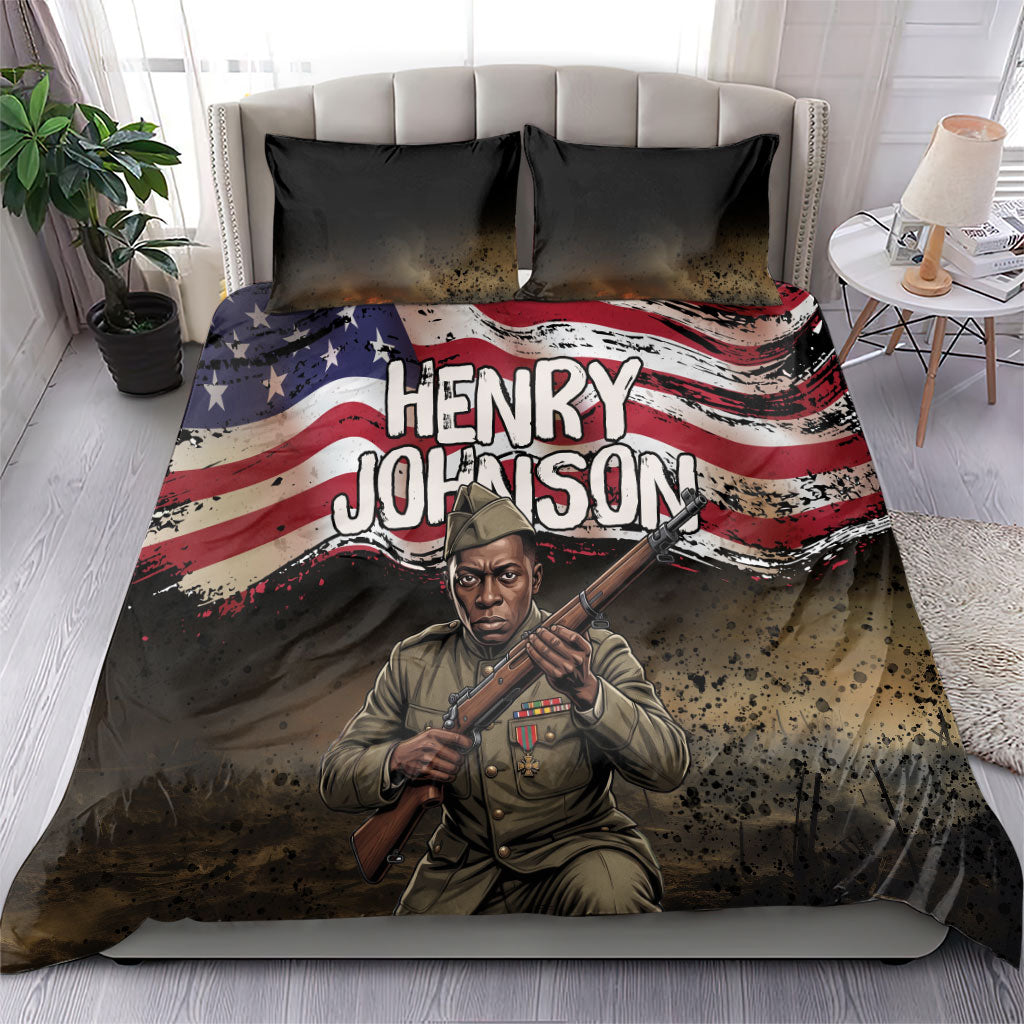 Henry Johnson Black History Month Bedding Set Distressed US Flag American Hero Portrait